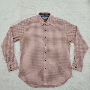 Robert Graham Classic Fit Men's Dress Shirt Button Up Plaid Orange/Purple Medium